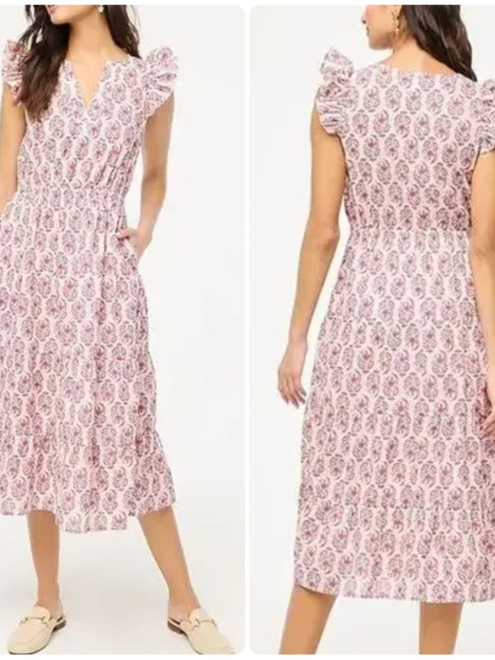 J.Crew Floral Ruffle-Sleeve Midi Dress